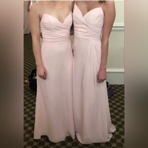 Hayley Paige Occasions #5603 Blush long chiffon dress cross-over bodice sz 12